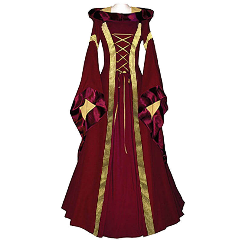 Medieval Victorian Retro Hooded Bell Sleeve Long Dress