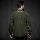 Medieval Viking Embroidered V-Neck Drawstring Shirt | Gthic.com