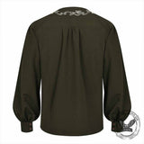 Medieval Viking Embroidered V-Neck Drawstring Shirt