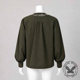 Medieval Viking Embroidered V-Neck Drawstring Shirt