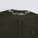 Medieval Viking Embroidered V-Neck Drawstring Shirt