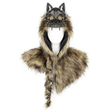 Medieval Viking Fake Wolf Skin Skull Hooded Cape