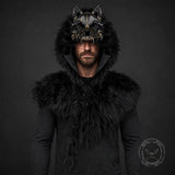 Medieval Viking Fake Wolf Skin Skull Hooded Cape | Gthic.com