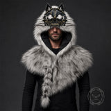 Medieval Viking Fake Wolf Skin Skull Hooded Cape