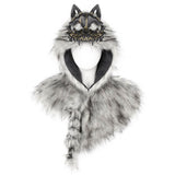 Medieval Viking Fake Wolf Skin Skull Hooded Cape