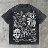 Memento Mori Frog Skeleton Mushroom Vintage Washed T-Shirt | Gthic.com