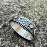 Moon Star Sun Sterling Silver Spinner Ring | Gthic.com