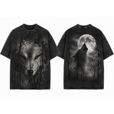 Night Forest Wolf Vintage Washed T-Shirt | Gthic.com