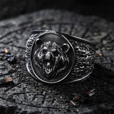 Nordic Roaring Bear Head Stainless Steel Rugged Ring | Gthic.com