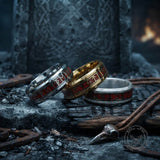 Nordic Runes Stainless Steel Viking Wood Band Ring | Gthic.com