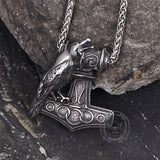 Nordic Thor's Hammer Raven Stainless Steel Pendant | Gthic.com