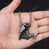 Nordic Thor's Hammer Raven Stainless Steel Pendant