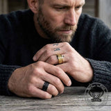 Nordic Viking Rune Stainless Steel Retro Band Ring | Gthic.com