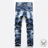 Nostalgia Pleated Elastic Motorcycle Straight Jeans 03 | Gthic.com