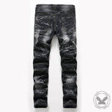Nostalgia Pleated Elastic Motorcycle Straight Jeans 02 | Gthic.com