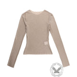 Nude See-Through Mesh Rhinestones Long Sleeve Top | Gthic.com