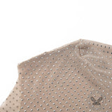 Nude See-Through Mesh Rhinestones Long Sleeve Top