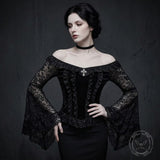 Off-Shoulder Flared Sleeves Slim-Fit Gothic Lace Top | Gthic.com