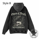 Omen of Death Raven Skull Nevermore Vintage Washed Hoodie