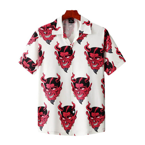Oni Print Lapel Polyester Hawaiian Shirt | Gthic.com