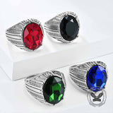 Personalized Oval Glass Gem Stainless Steel Ring