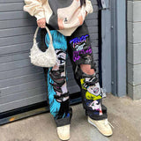 Personalized Y2K Colorful Hair Girl Print Ripped Jeans 03 | Gthic.com