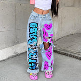 Personalized Y2K Colorful Smiley Face Pattern Jeans | Gthic.com