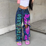 Personalized Y2K Colorful Smiley Face Pattern Jeans | Gthic.com