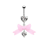 Pink Bow Heart-shaped Alloy Belly Ring | Gthic.com