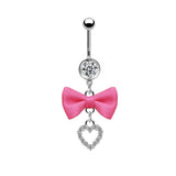 Pink Bow Heart-shaped Alloy Belly Ring | Gthic.com