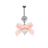 Pink Bow Heart-shaped Alloy Belly Ring | Gthic.com