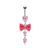 Pink Bow Heart-shaped Alloy Belly Ring | Gthic.com