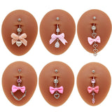 Pink Bow Heart-shaped Alloy Belly Ring
