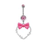 Pink Bow Heart-shaped Alloy Belly Ring | Gthic.com