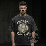 Protect Our Home Earth Print Vintage Washed T-shirt | Gthic.com