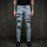 Punk-Style Slim-Fit Patches Distressed Jeans | Gthic.com