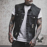 Punk 1969 Speed Trials Biker Skull Print Denim Vest 02 | Gthic.com