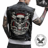 Punk 1969 Speed Trials Biker Skull Print Denim Vest