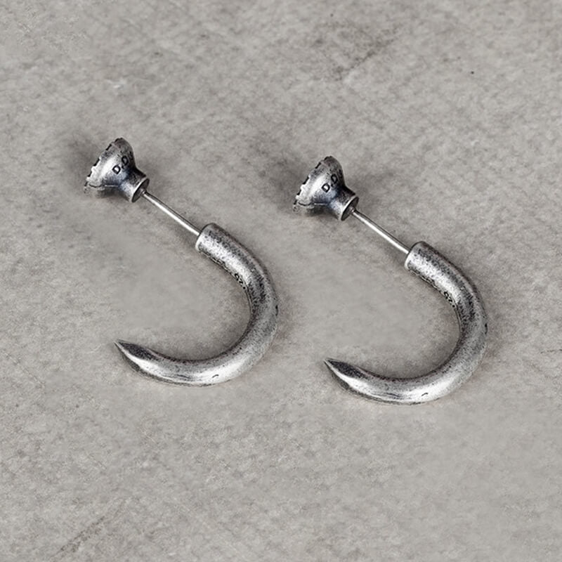 Punk Bent Hook Straight Nail Sterling Silver Stud Earring – GTHIC