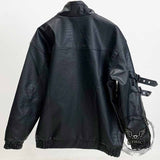 Punk Biker Loose Stand Collar PU Leather Jacket | Gthic.com