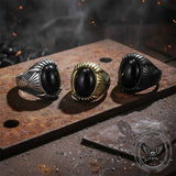 Punk Black Gemstone Stainless Steel Biker Ring | Gthic.com