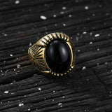 Punk Black Gemstone Stainless Steel Biker Ring | Gthic.com