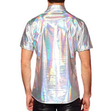 Punk Casual Lapel Shiny Short-Sleeved Shirt