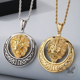 Punk Celtic Gem Hollow Lion Head Stainless Steel Pendant