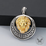 Punk Celtic Gem Hollow Lion Head Stainless Steel Pendant
