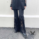 Punk Cross Decoration High-Rise Lace Hollow Flared Pants