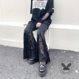 Punk Cross Decoration High-Rise Lace Hollow Flared Pants