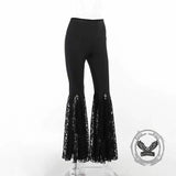 Punk Cross Decoration High-Rise Lace Hollow Flared Pants
