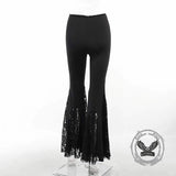 Punk Cross Decoration High-Rise Lace Hollow Flared Pants