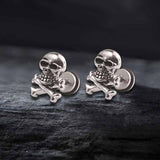 Punk Crossbones Skull Stainless Steel Stud Earrings 03 | Gthic.com